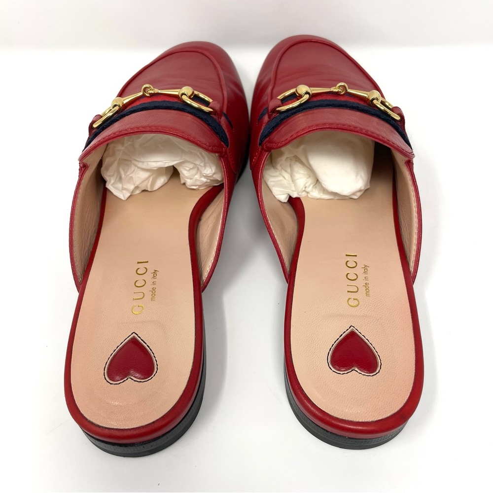 Gucci Princetown Mules in Hibiscus Red with Web Stripe Size 36.5 Size 6.5 - Picture 12 of 16